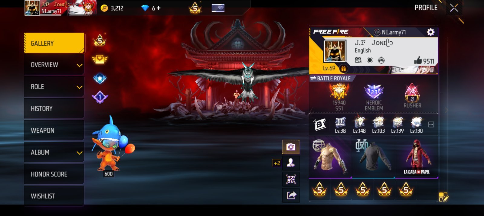 Free fire account sell 69 level