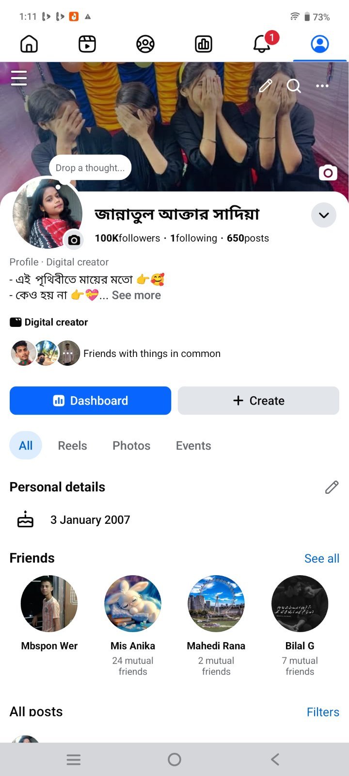 Facebook profile 100k Follower frash Content monitize waiting list