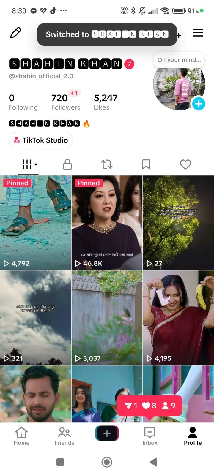 TIK TOK account 700+ Follow 5.2k Like